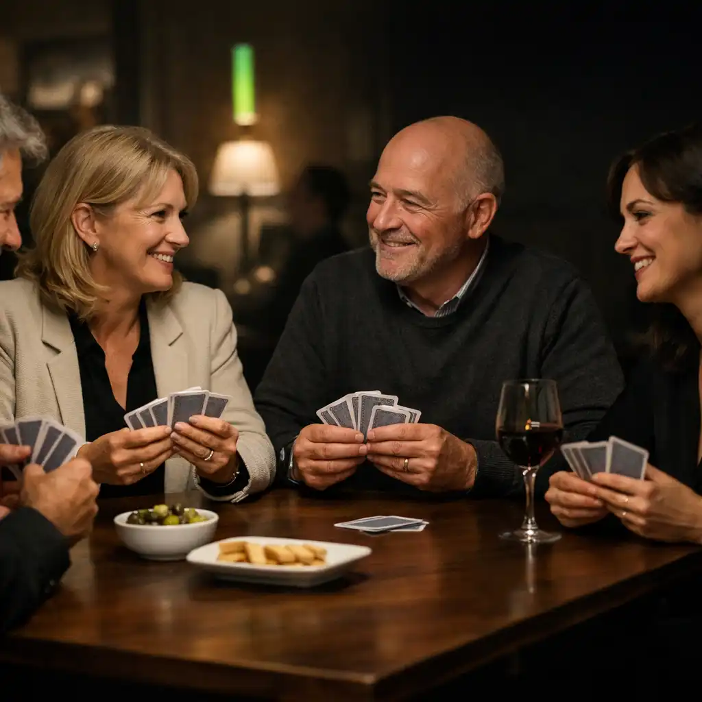 Personnes réunies autour d'une table de cartes dans un card lounge
